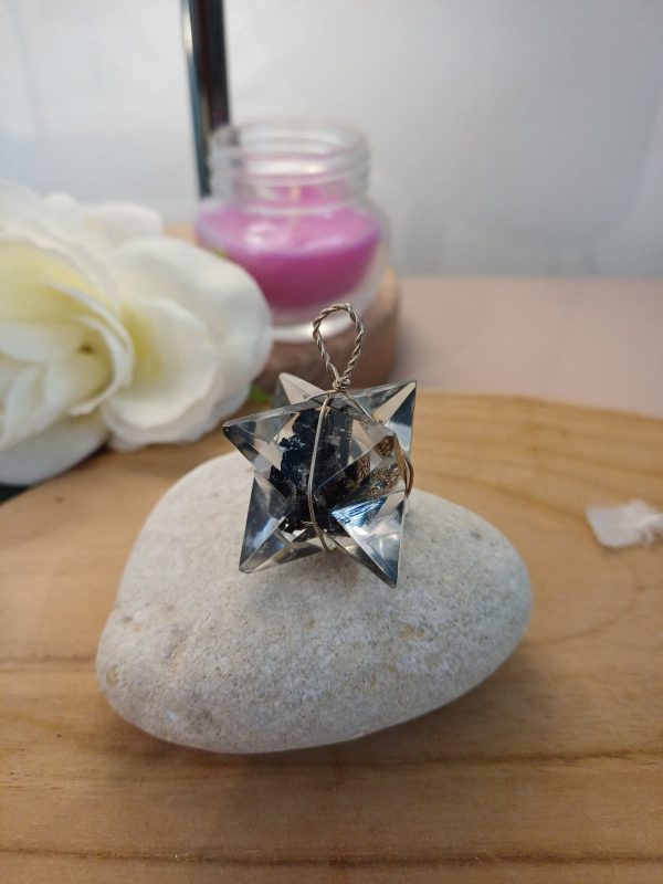 pendentif Merkaba or et tourmaline