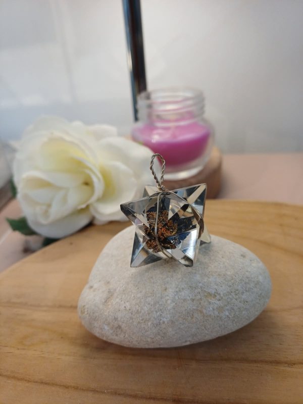 pendentif Merkaba or et tourmaline
