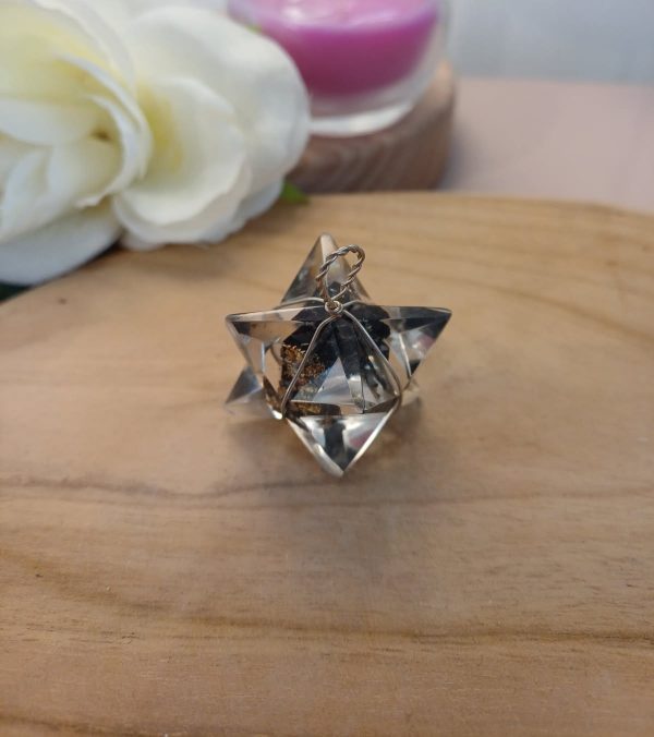 pendentif Merkaba or et tourmaline