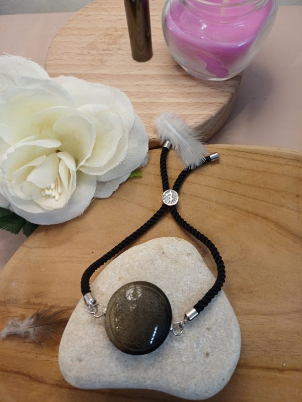 Bracelet en Obsidienne éclat doré - Fleur de Vie