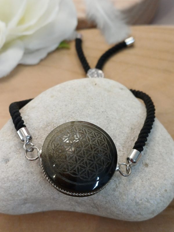 Bracelet en Obsidienne éclat doré - Fleur de Vie