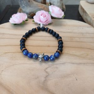 Bracelet homme en Lapis lazuli - tête de loup
